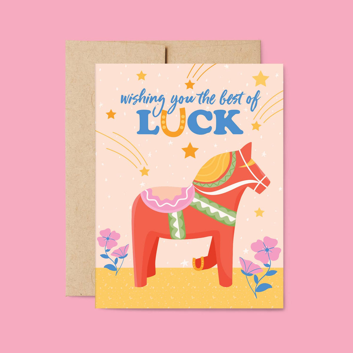 Swedish Dala Horse Good Luck Scandinavian Greeting Card