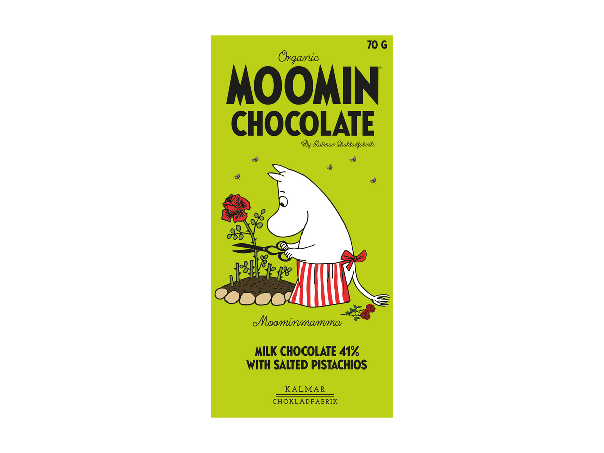 Organic Moomin Chocolate Moominmamma – Milk chocolate 41% with pistachio and salt