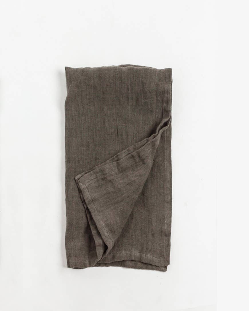 Stone Washed Linen Hemmed Dinner Napkin: Taupe Windowpane