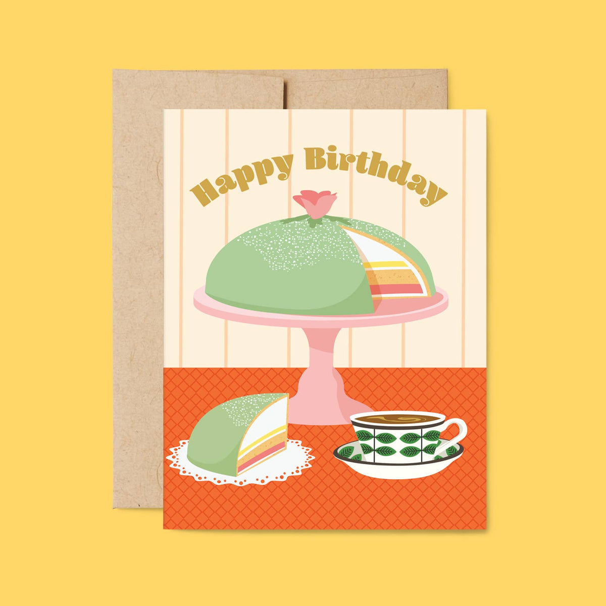 Swedish Princess Cake Birthday Card - Retro Fika Birthday