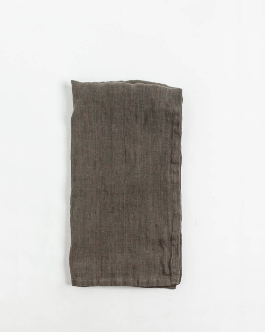 Stone Washed Linen Hemmed Dinner Napkin: Taupe Windowpane