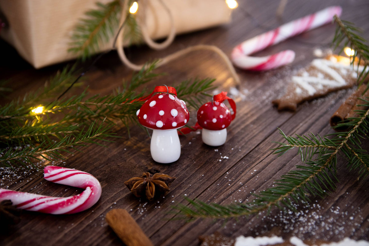 Mushroom Ceramic Ornament, 2/box