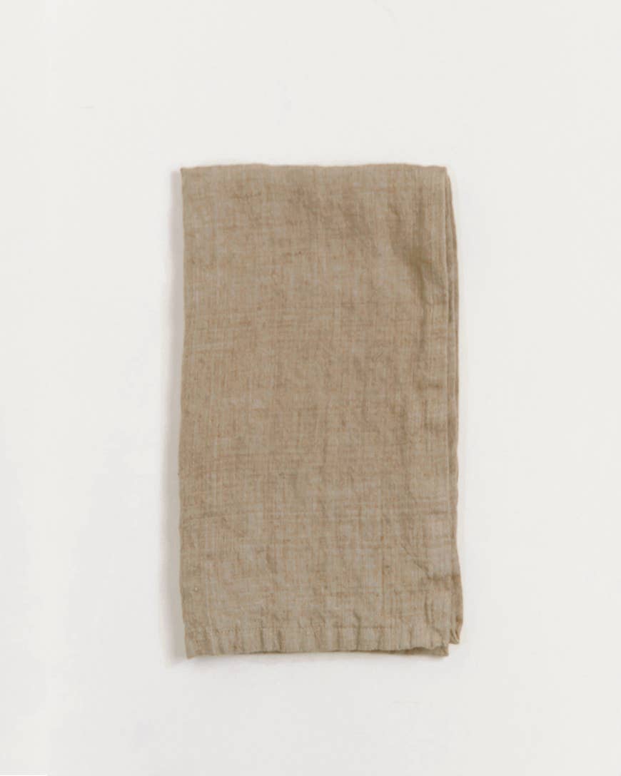 Stone Washed Linen Hemmed Dinner Napkin: Taupe Windowpane
