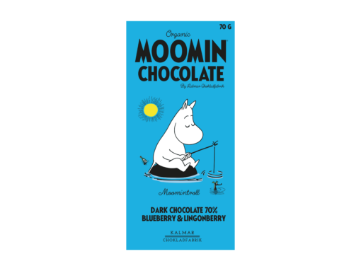 Organic Moomin Chocolate Moomintroll – Dark chocolate 70% with lingonberries and blueberries
