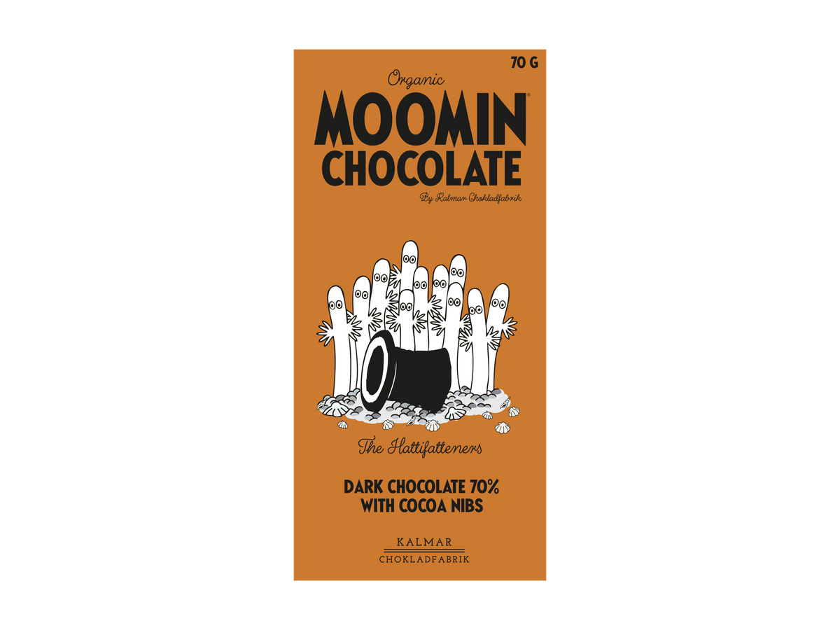 Organic Moomin Chocolate The Hattifatteners – Dark chocolate 70% with cocoa nibs.