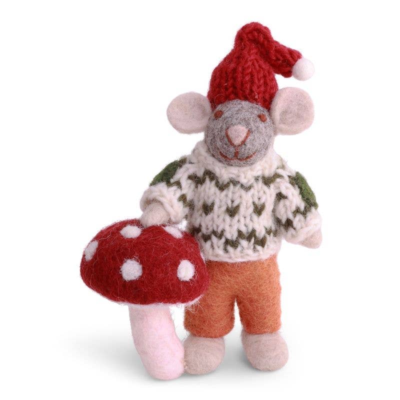 Small Grey Boy Mouse w/Mushroom