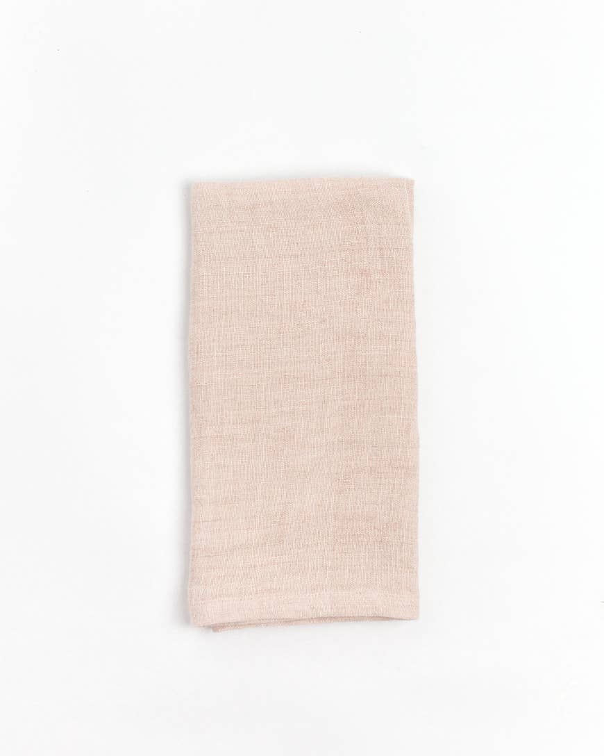 Stone Washed Linen Hemmed Dinner Napkin: Taupe Windowpane