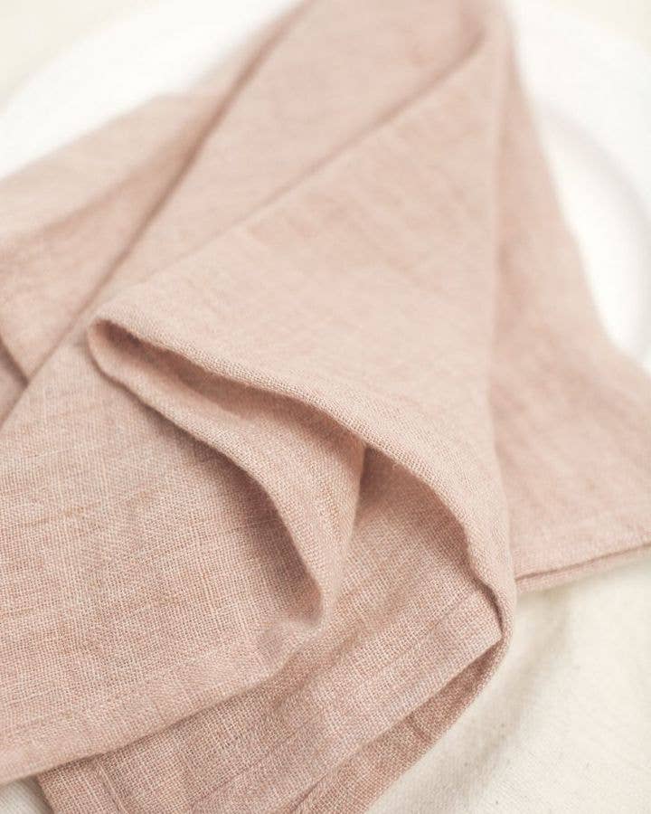 Stone Washed Linen Hemmed Dinner Napkin: Taupe Windowpane