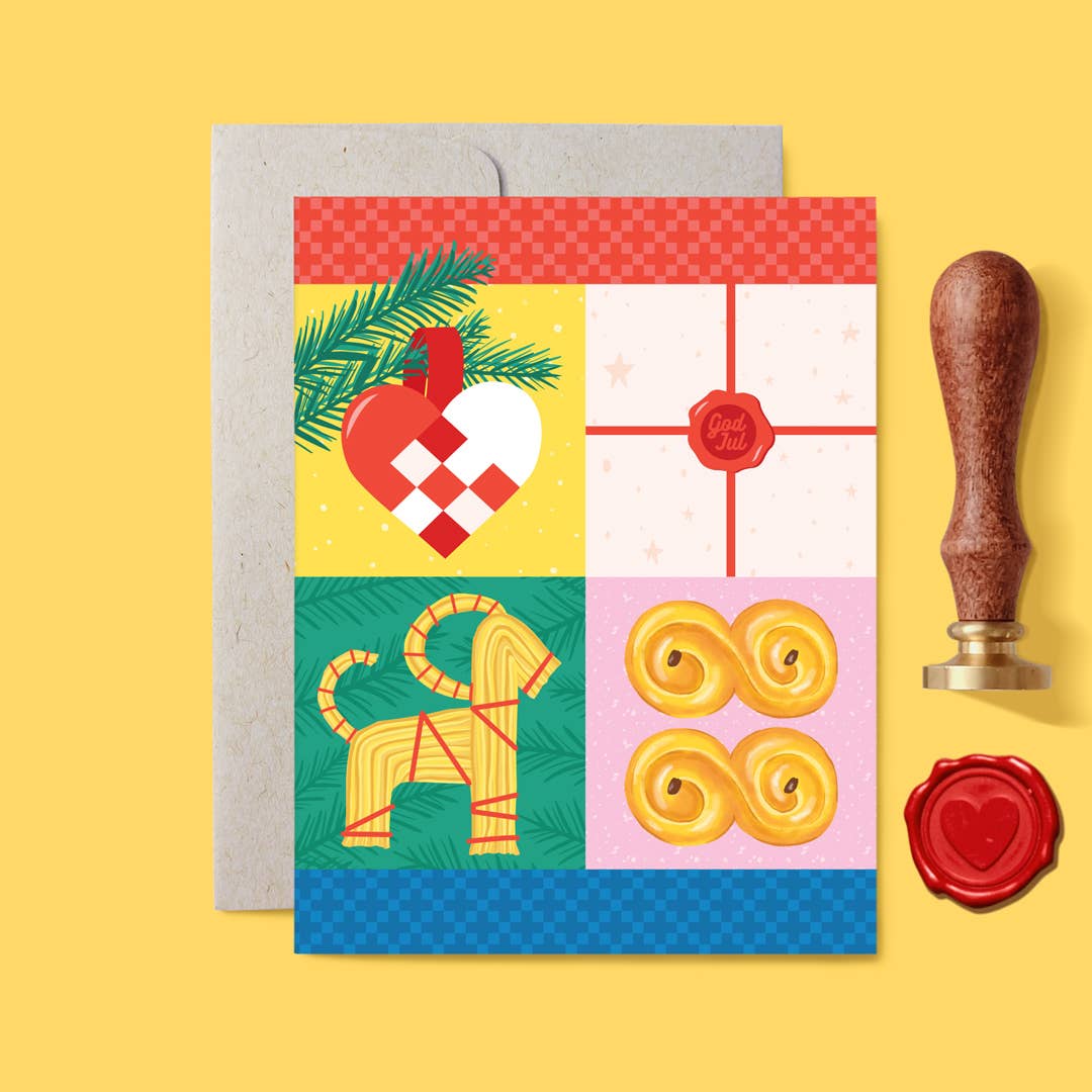 Swedish Color-Block God Jul Holiday Card