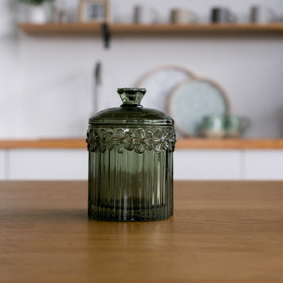 Cottage Bloom Tall Green Vintage Glass Vessel