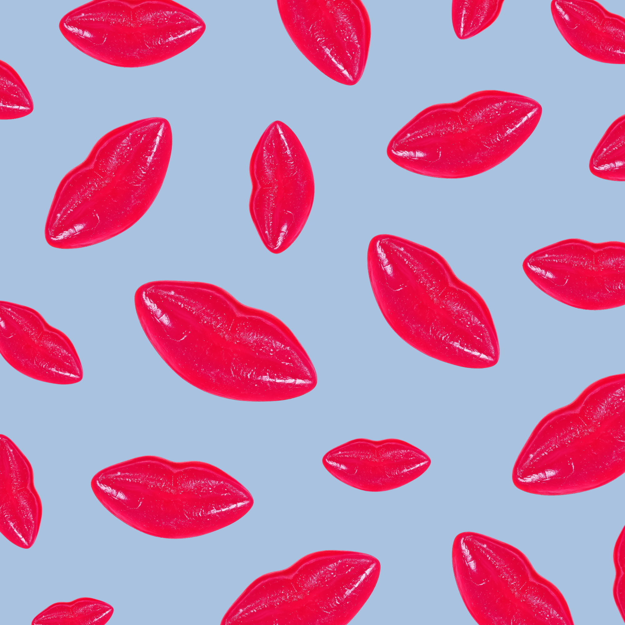 Pattern of red lips on a blue background