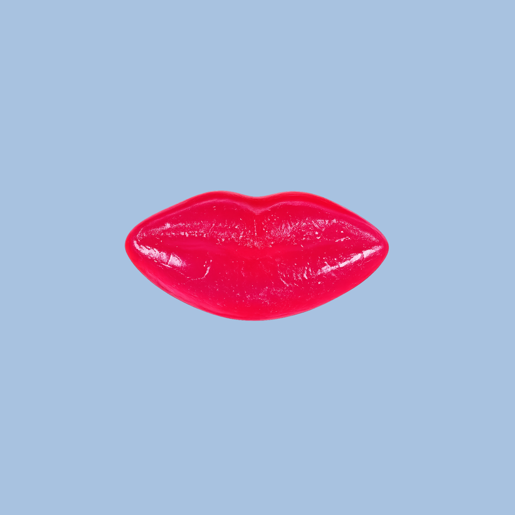 Red lips on a light blue background