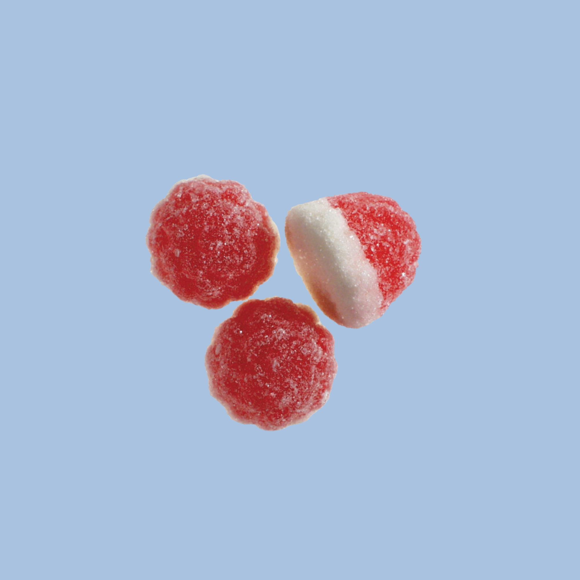 Close up Grahn's Strawberry Vanilla Drops Swedish Pick and Mix Candy