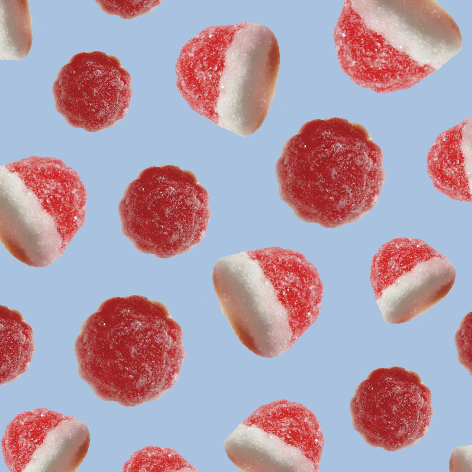 Flat Lay Grahn's Strawberry Vanilla Drops Swedish Pick and Mix Candy