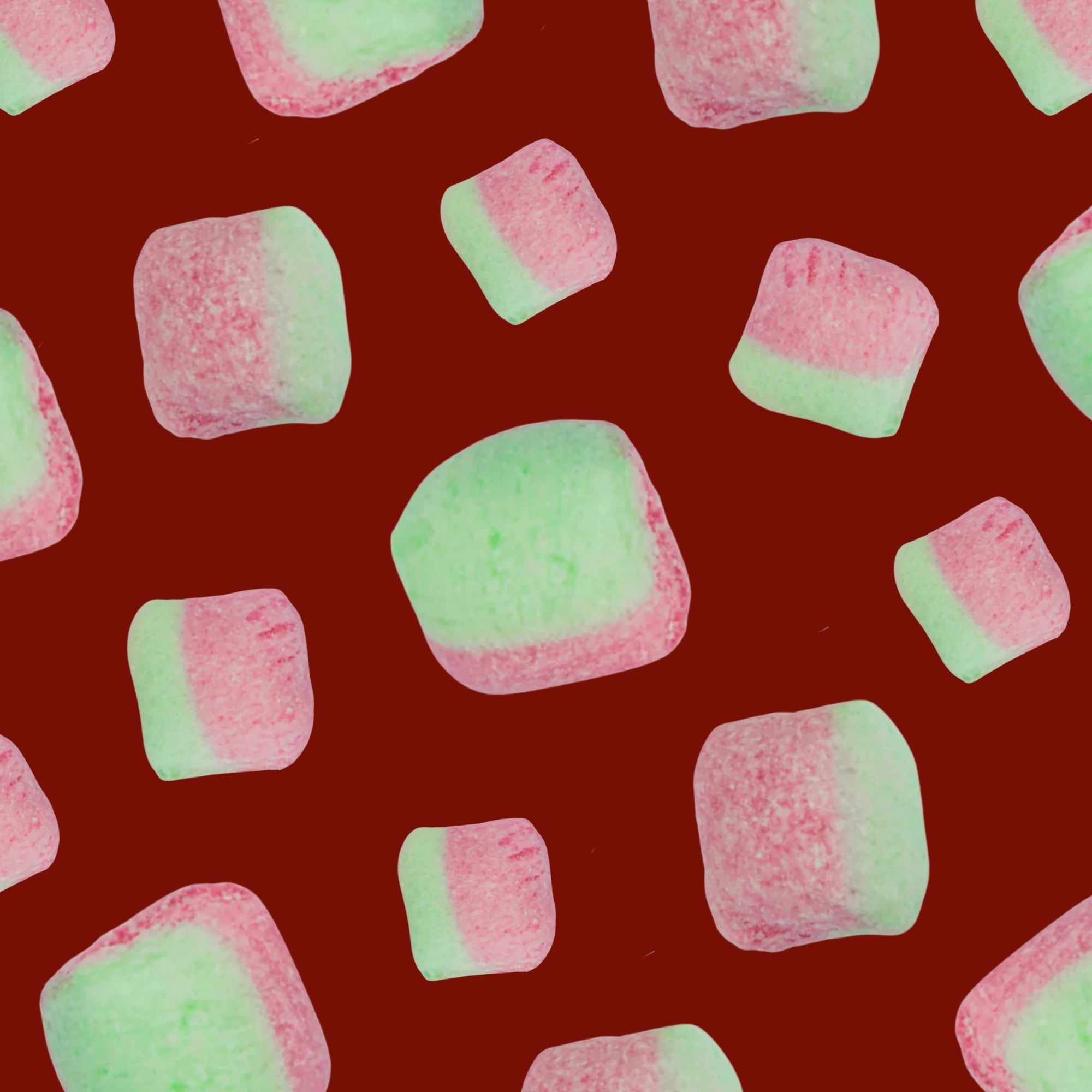 Flat Lay Grahn's Sour Watermelon Chunks Swedish Pick and Mix Candy