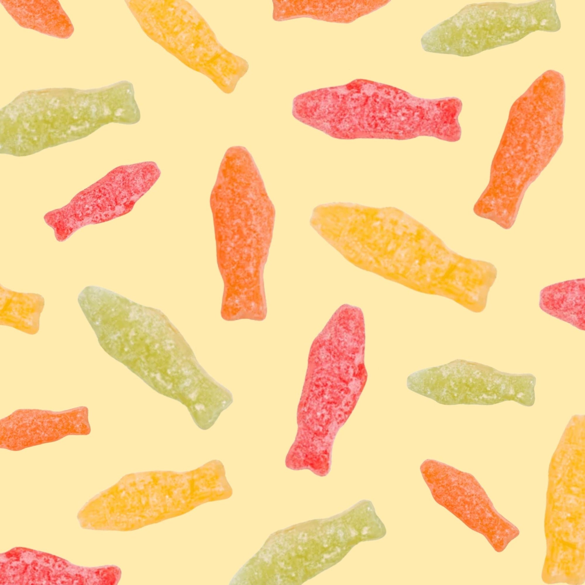 Flat Lay Malaco Sourish Pastel Fish Swedish Pick and Mix Candy