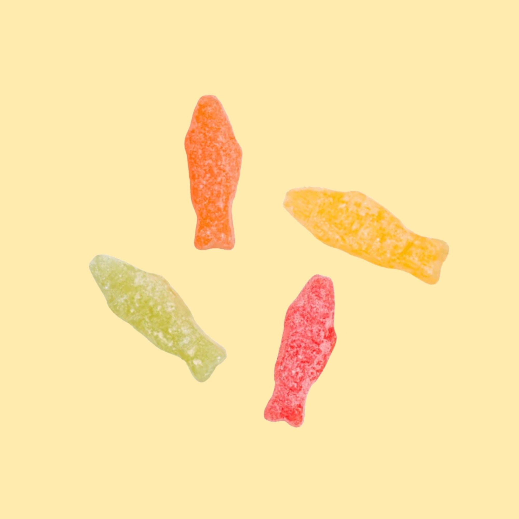 Close up Malaco Sourish Pastel Fish Swedish Pick and Mix Candy