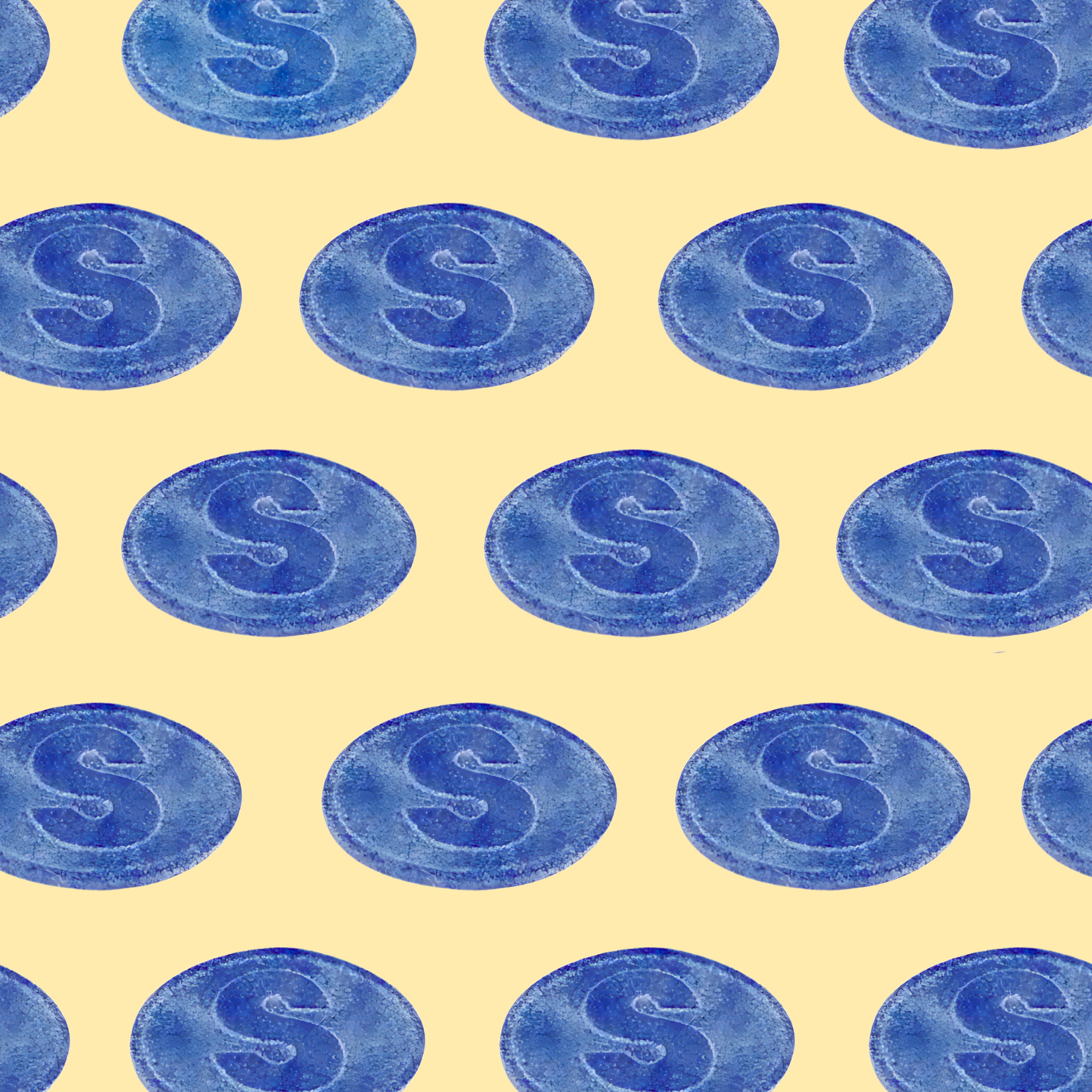 Pattern of blue 'S' letters on a beige background