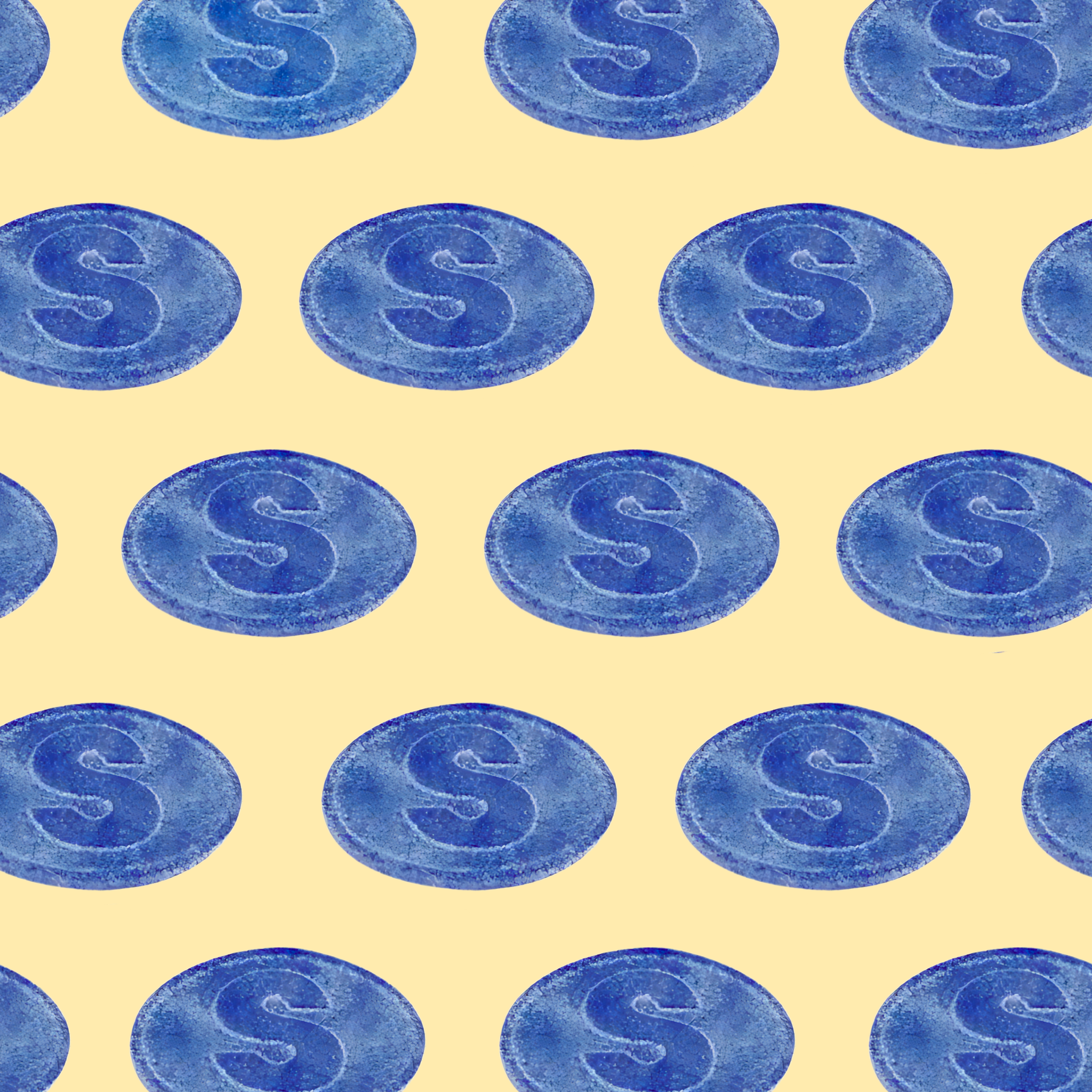 Pattern of blue 'S' letters on a beige background