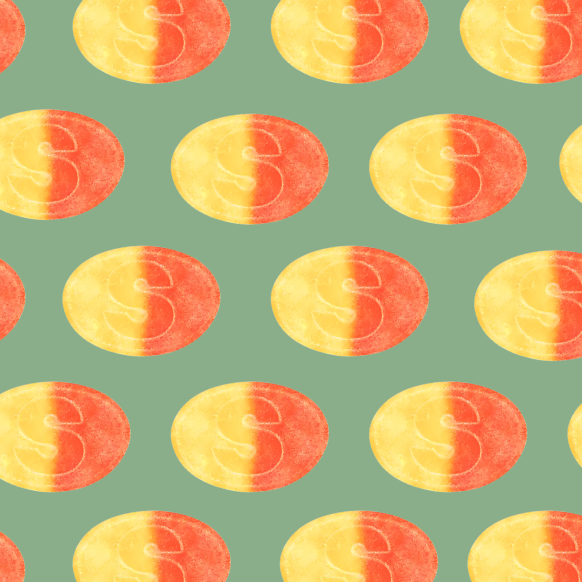 Pattern of red and yellow 'S' letters on a green background