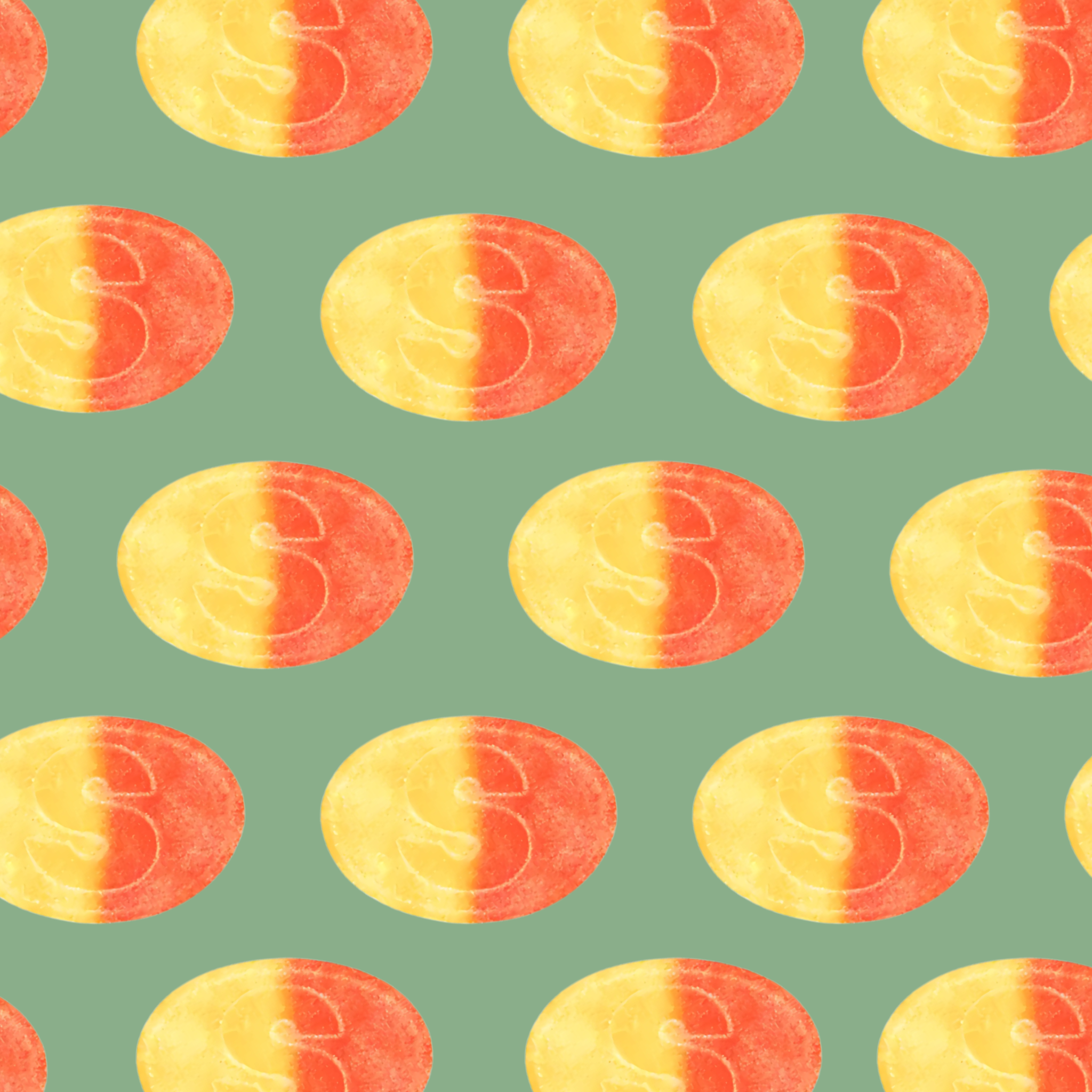 Pattern of red and yellow 'S' letters on a green background