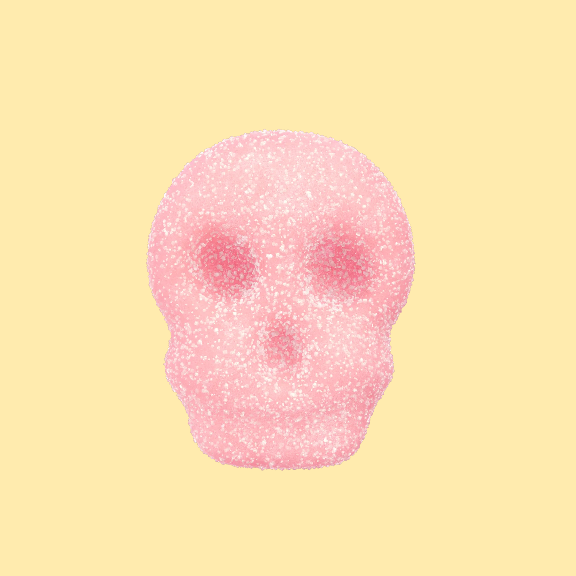 Pink glittery skull shape on a yellow background