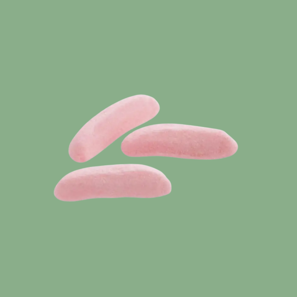 Three strawberry banana aroma on a green background